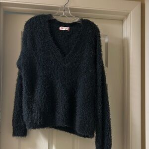 Pink Rose Cozy dark forest green V-Neck Sweater